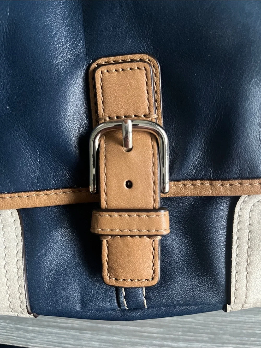 Coach Navy, Cream & Tan Leather Colorblock Crossbody